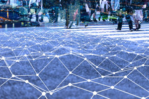 Walking crowd and mesh communication network concept